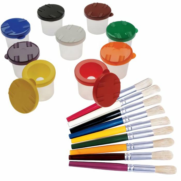 Art |   Multi-Color Paint Cups & Brushes