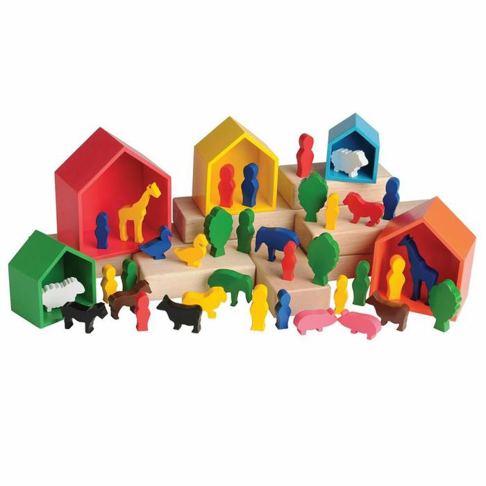 Building And Construction |   Colorful Wooden Nesting Houses & Block Figures