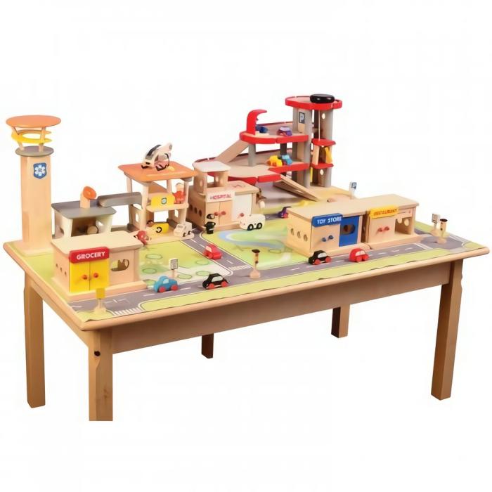 Dollhouses And Play Sets |   Wooden Town & City Combo Set With Play Mat