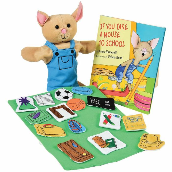 Puppets And Prop Sets |   If You Take A Mouse To School Puppet, Props & Book Set*