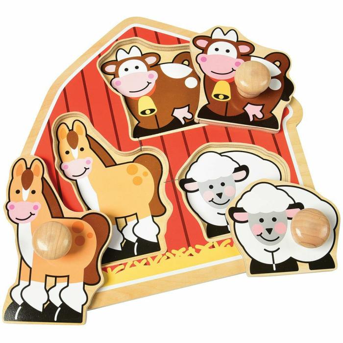 Puzzles |   Beginner Backyard Barn Animals Knob Puzzle – 3 Pc